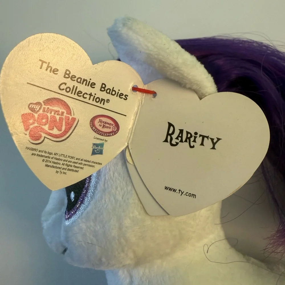 Hasbro Plush Beanie Baby My Little Pony “Rarity” Unicorn Toy - White and Purple